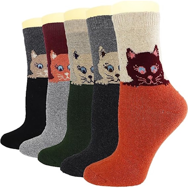 5-pack Varma Ullsockor för Kvinnor - Mjuka och Bekväma Crew-sockor för Höst, Vinter och Julgåvor, Storlek 5-9