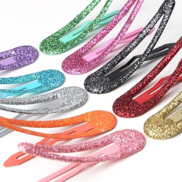 12 fargerike glitter metall hårklemmer - blå, hårtilbehør for