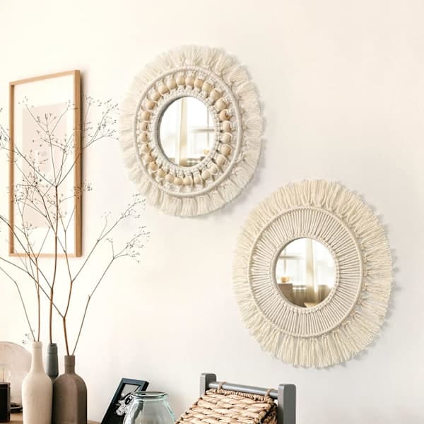 Exquisite Handmade Macrame Wall Mirror, Easy-to-Install Decorative Mirror For Boho-Chic Living Rooms