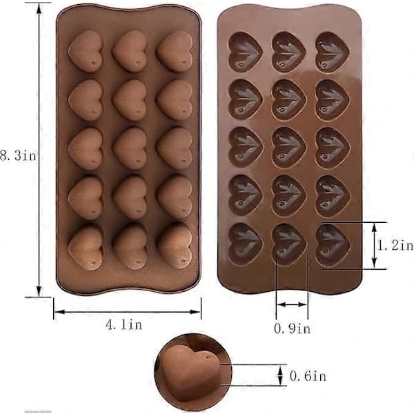 Silikonechokoladeforme, hjerteform 15 hulrum, silikoneform chokolade hjerte, non-stick isterningeform hjerte til chokolade, vingummi, slik, V 2 farver