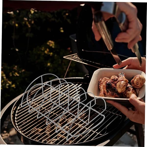 BBQ Rib Rack Rustfrit Stål Non-Stick Holder Op til 5 Racks til Udendørs Grillning, Camping og Ovn Brug 37,7 cm