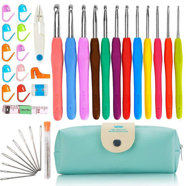 Hæklenålesæt, 2 mm (b) - 8 mm (l) Ergonomiske hæklenåle med etui