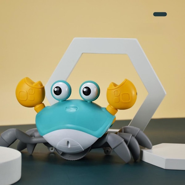 Kravlende Krabbe baby, elektrisk dansende krabblegetøj til børn med automatisk undgåelse af forhindringer, gående krabbe baby med musik og LED-belysning