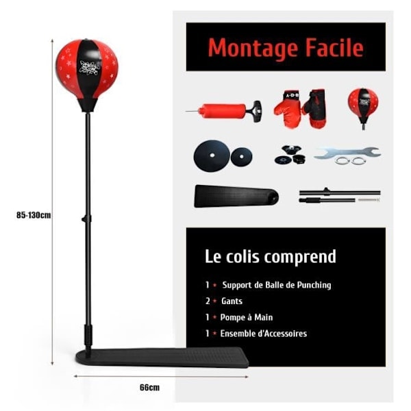 COSTWAY Boxningsboll Boxsäck med Justerbar Höjd 85-130CM, Pump och Boxhandskar Ingår, för Barn Över 8 År.