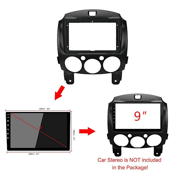TS-9 Tommers 2din Bil Dashbordramme DVD Navigasjonspanel Ramme Radio Audio Panel Med Ledningsnett For Mazda 2 Demio 2007-2014