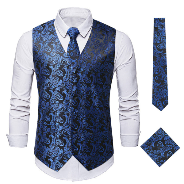 Herr kostymväst V-ringad printed Business Casual Guld Silver Väst 6 färger Blue 2XL