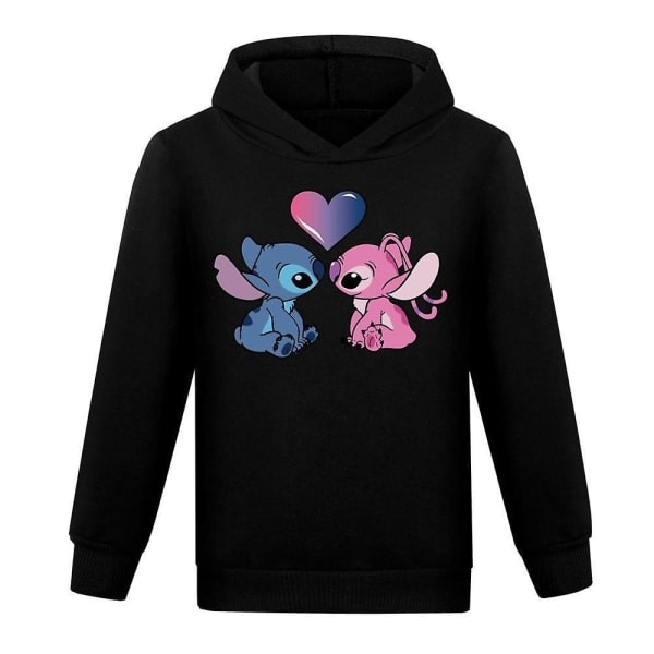 Lilo och Stitch Hoodies Toppar Barn Pojkar Flickor Långärmad Casual Pullover Tröja Huvtröja Julklappar Svart 9-10 År