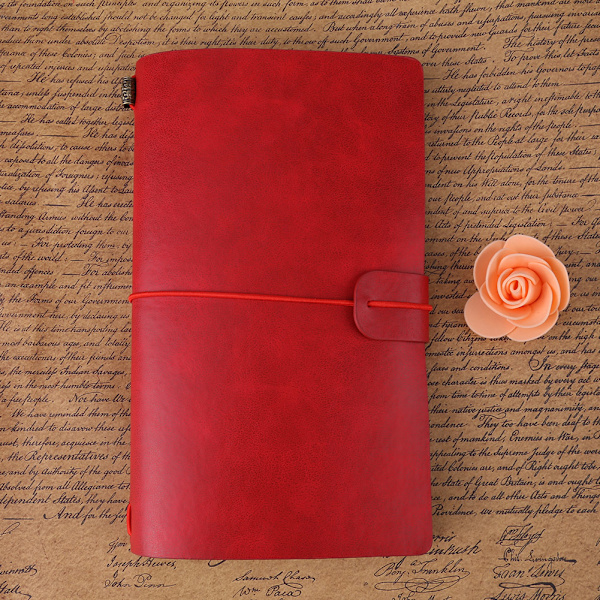 Classic PU Leather Travel Notebook Refillable Personal Diary Red