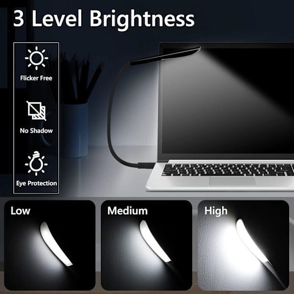 LED USB -lukuvalo, kosketusherkkä kytkin, 3 säädettävää kirkkaustasoa, joustava joutsenkaula, matkoille, lukemiseen, makuuhuoneeseen, toimistoon