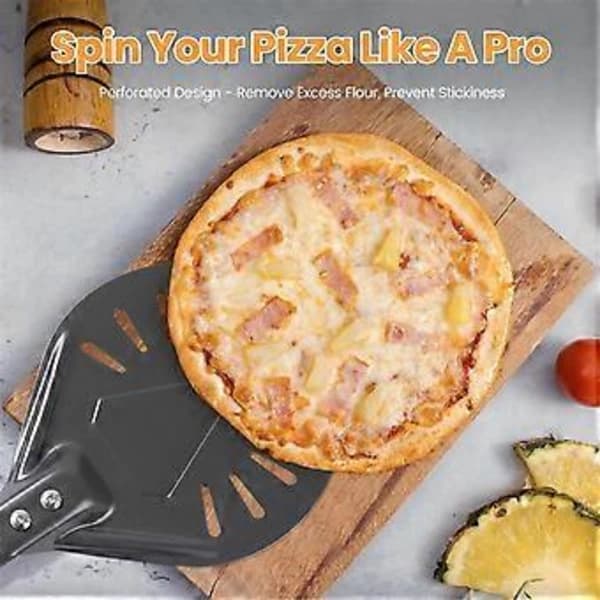 Pizza Drejeskovl Perforeret Aluminiumlegering Non-stick til Udendørs Pizzaovn Restaurantbrug Sort Grå 7 Tommer