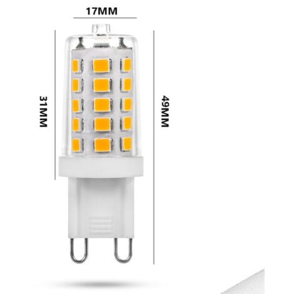 TS-Ampoule LED G9 5W, 500LM, svarende til 50W halogen, Varm hvid 3000K, 220-240V, CRI 85, IKKE-dæmpbar, Energibesparende, Keramisk base, G9 Standa fatning