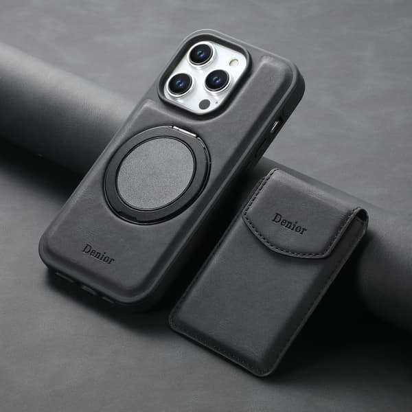 TS-keinonahkakotelo magneettisella korttipidikkeellä iPhone 14 / 13 -puhelimelle irrotettavalla kiinnikkeellä - Musta
