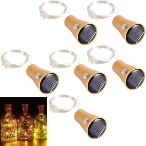 TS-Set med 6 LED Solcellsslingor Flaskpropp 1m 10 LEDs Koppartråd Dekorativ Belysning för DIY Flaska/Bar/Uteservering/C
