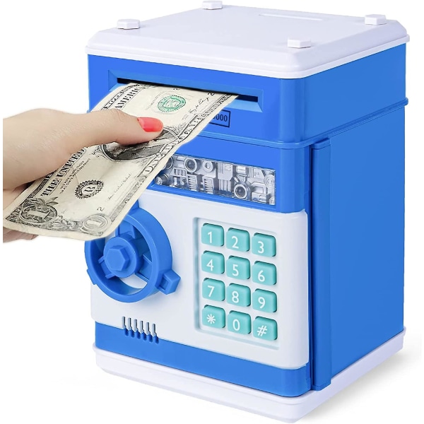Barnsäker Elektronisk bankomat Spargrisar Pengar Sparlåda Lösenord Bankomat Bank Leksaker Födelsedagspresenter blue