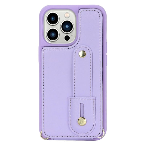 Til iPhone 12/12 Pro Kortlomme Telefonetui Armbånd Støttefod PU Læder+TPU Cover Purple