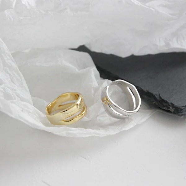 Dubbelrad Geometrisk Justerbar Ring Trendig Elegant Twist Två Cirkel Ringar för Kvinnor Par Enkel Gold