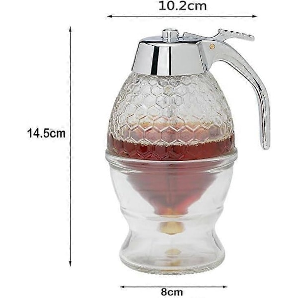 Honningdispenser med stativ, drypfri honningkrukke - Lønsirupsdispenser, trykbar honningkrukke, kreativ drypfri transparent tudkrukke dispenser, bekvem