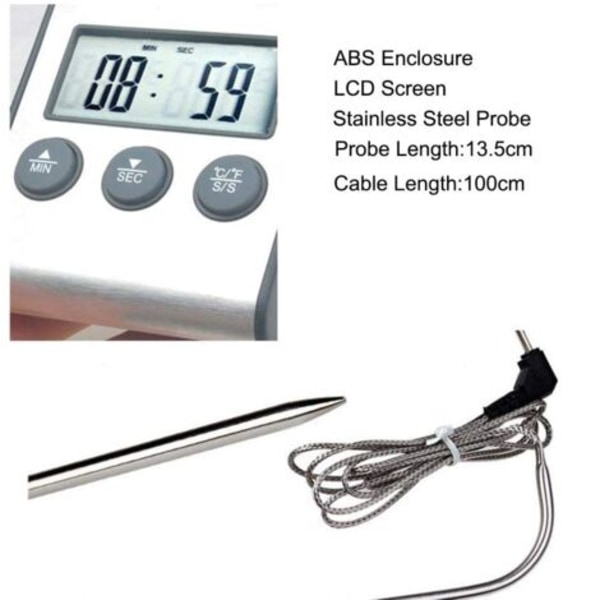 300°C Madlavningstermometer med Alarmtimer - Temperaturmåler til Køkken BBQ
