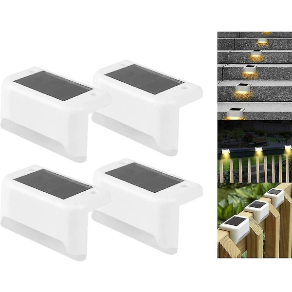 Solar Deck Lights Led Solar Step Lights Vattentäta staketlampor för utomhustrappor staket (4 st, vit)