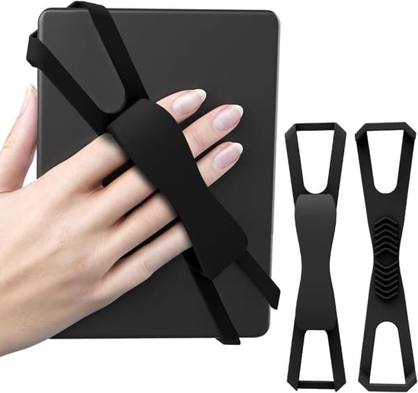 E-læser Håndrem 2-pak Blød Silikone Anti-slip Ergonomisk Greb til Enhånds Læsning Kindle Kobo Tablet Sort
