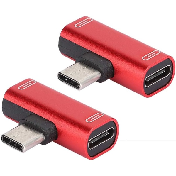 Adapter C-typ ljudladdare aluminium USB-C splitter, laddning/samtal/fjärrkontroll/musik 2-i-1-omvandlare (röd) (2st)