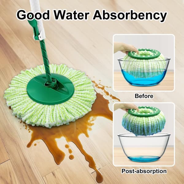 Mopprefill - Erstatningshode kompatibelt med Libman Tornado, Spin Mop - Maskinvaskbart - Grønn og hvit
