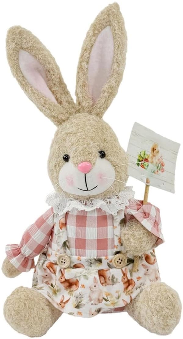 Påskharefigur, söt sittande design, polyester, PP-tyg och järn, för påskheminredning, hyllor och fester, 32 cm
