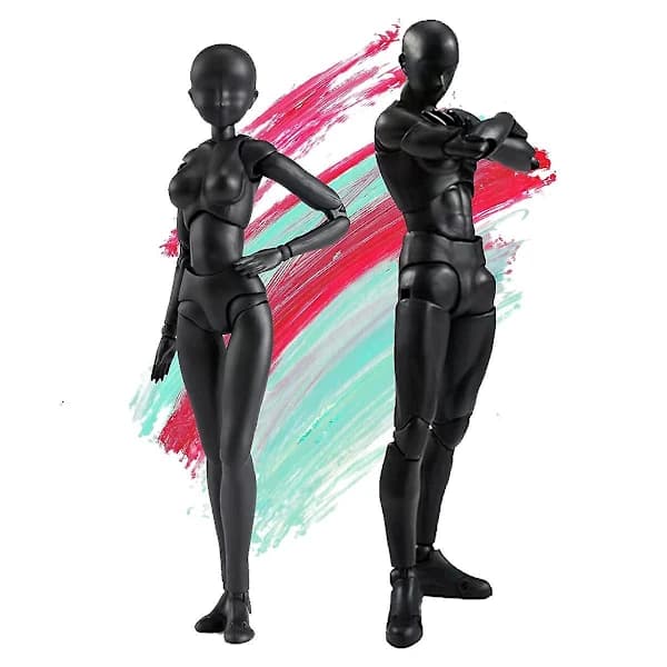 PVC-model med æske, tegningsfigurer til kunstnere (kvinde + mand, sort)