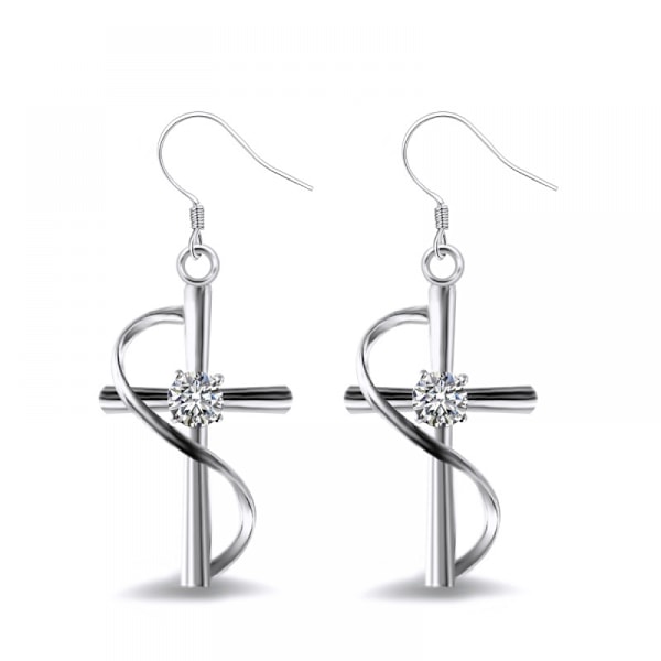 A Pair of Women's Cross Design Zirconia Earrings Xmas