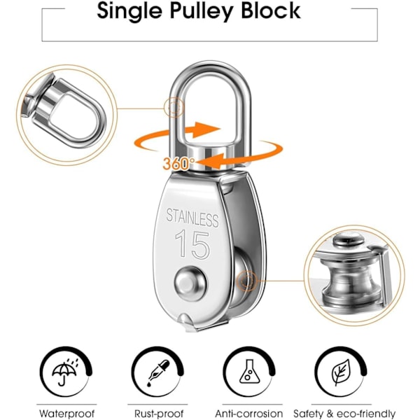 Ruller, rustfrit stål rulle, drejelig rulle, løfteruller, enkelt rulle Orange-m15-4