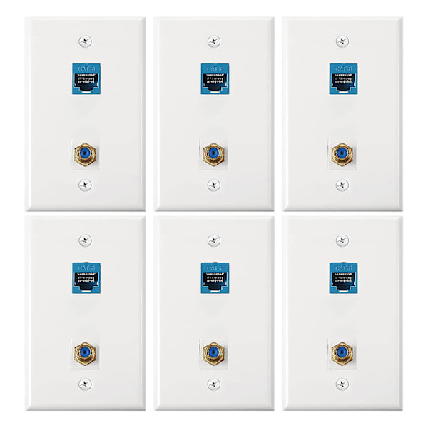 TS-6 Stykker Ethernet Koaksial Veggplater Cat6 Koaksial Veggplate Ethernet Vegguttak Med Ethernet Port For
