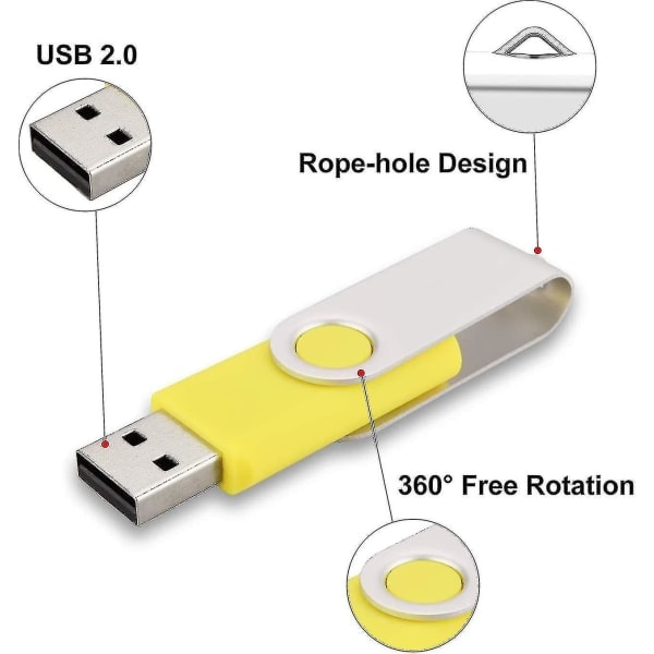 10-pak USB-stik USB 2.0 tumenhed Bulk-pak Snurrbar Memory Stick Vik lagring Jump Drive Zip Drive 10 Pak Gul 4GB