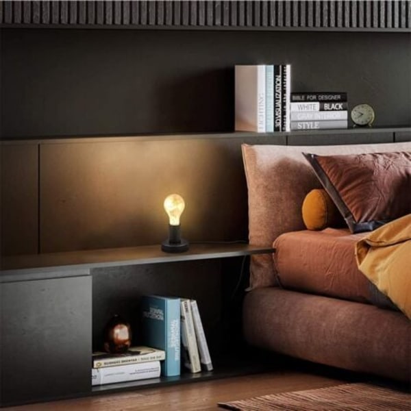 TS-2 stk - Bordlampe i svart metall, retro bordlampe med bryter på kabelen, E27 dekorativ metallbordlampe nattbordslampe