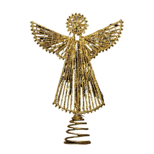 Juletræsstjerne Engel Guld med LED-lys og Glitter, Julepynt til Gran og Fest