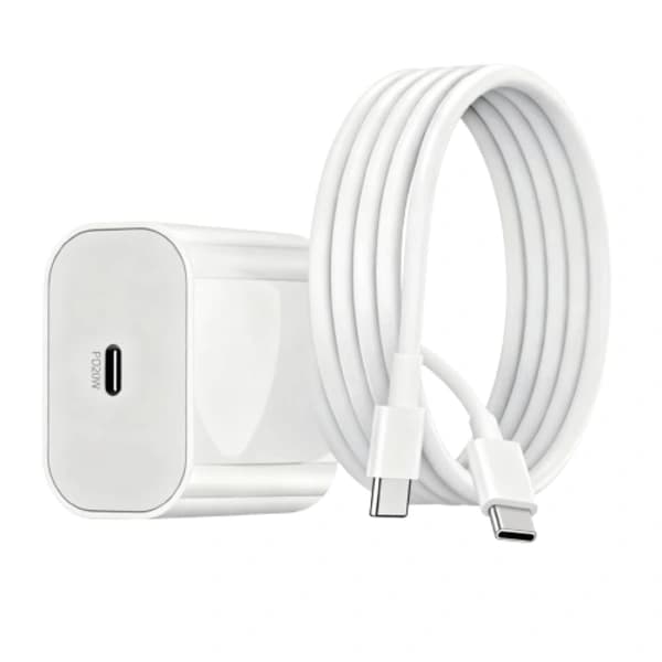 For iPhone 17 Hurtiglader USB-C Strømadapter 20W + 2m Datakabel Ladehode 1 stk