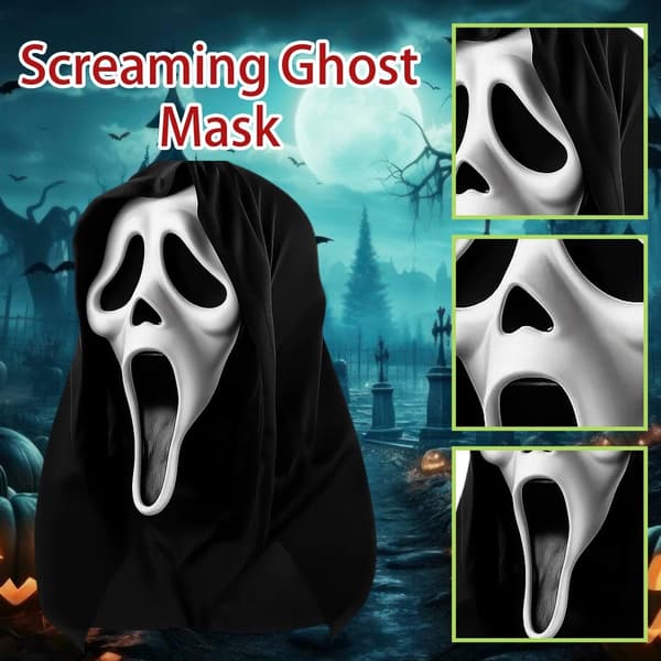 Scream Mask, Klassisk Ghost Face Silikon Halloween Kostymmask För Tonåringar Och Vuxna, Spökhus, Maskeradfester, 48 X 18 Cm