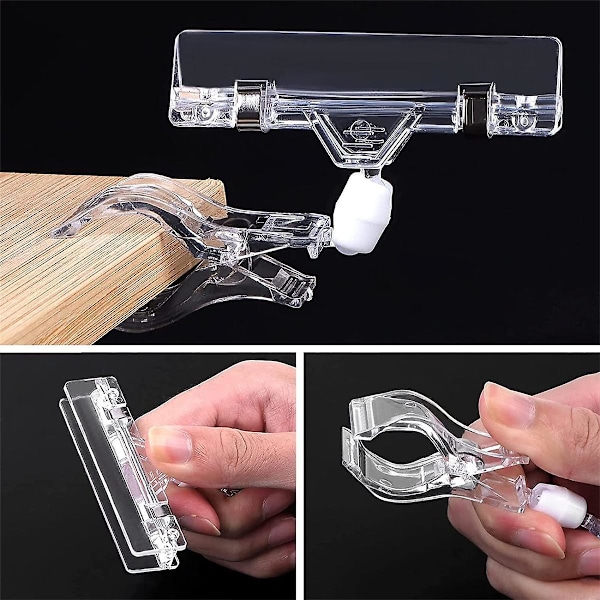 30 stk. etikettholdere skiltklemme, plast transparent roterbar skiltklemme, vareprisskilt displayklemme