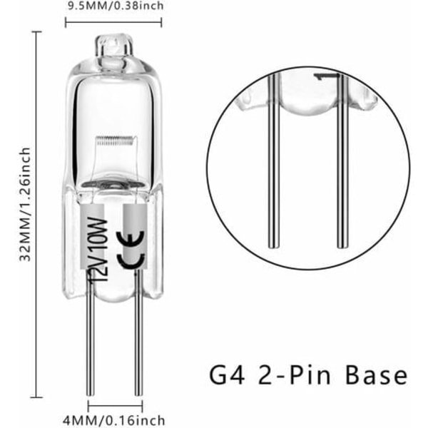 TS-Halogenpærer G4 10W 12V T3 JC Type 2-benet base erstatning til landskab under kabinet Puck Light Track Lighting Dæmpbar (10 pak)