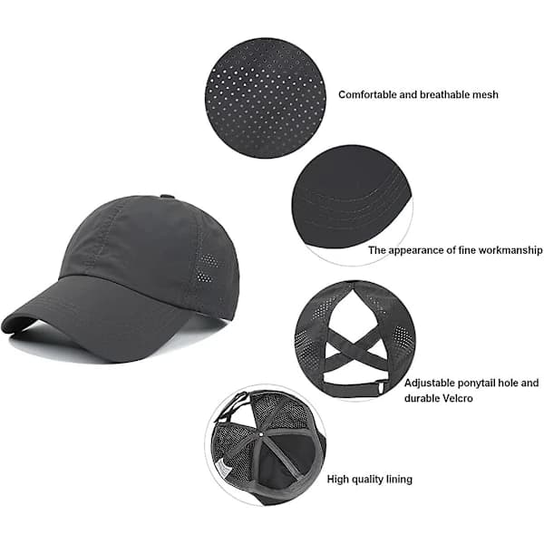 Baseballcaps for kvinner med kryssende hestehale, mørkegrå