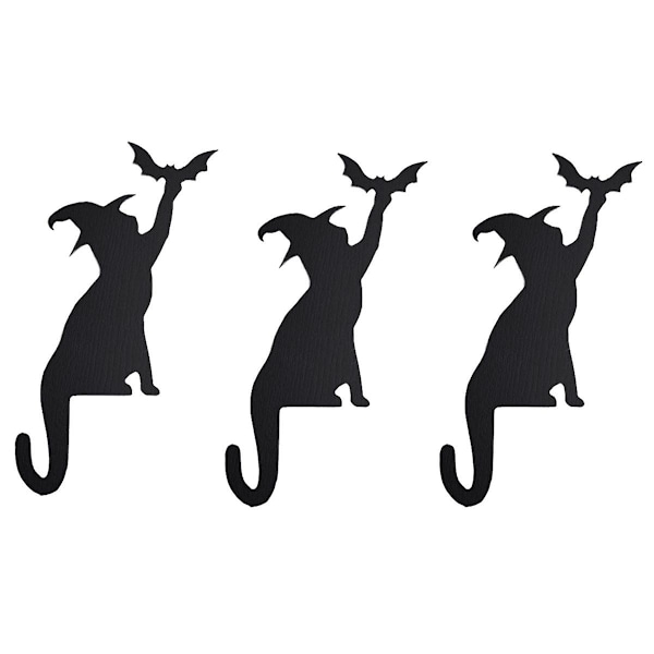 TS-Heksekatt med flagermusvinge dørpynt, sorte katte dekor, heksekatt Halloween dørhjørnepynt, kat