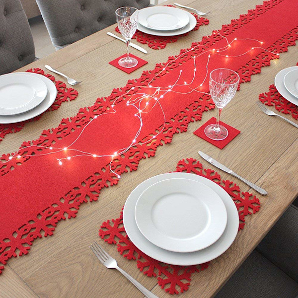 Christmas Red Snowflake Table Runner