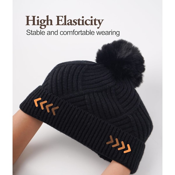 Naisten Beanie-pipo, Lämmin Talvipipo, Pehmeä Neulospiipo, Lämmin Fleecevuori, Irrotettava Pompom, Sopii Ulkoiluhuippuihin