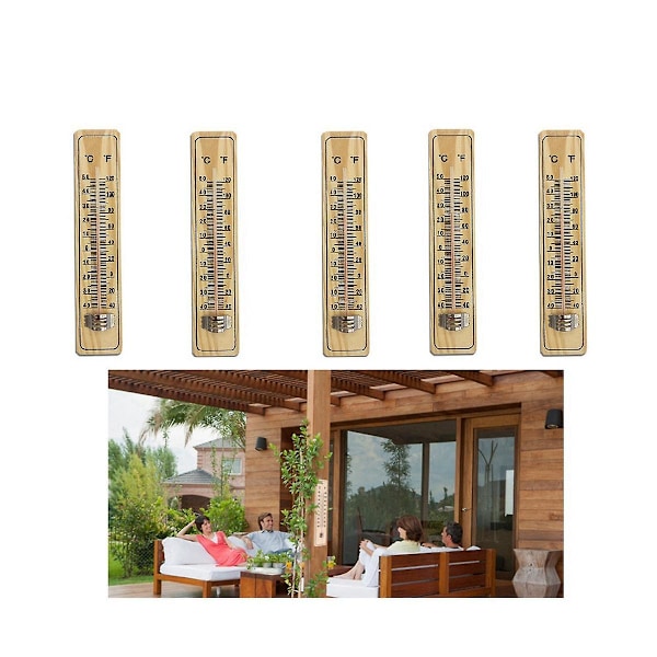 TS-5 Stykker Mellemstore Trætermometer, Glastermometer og Husholdningstermometer