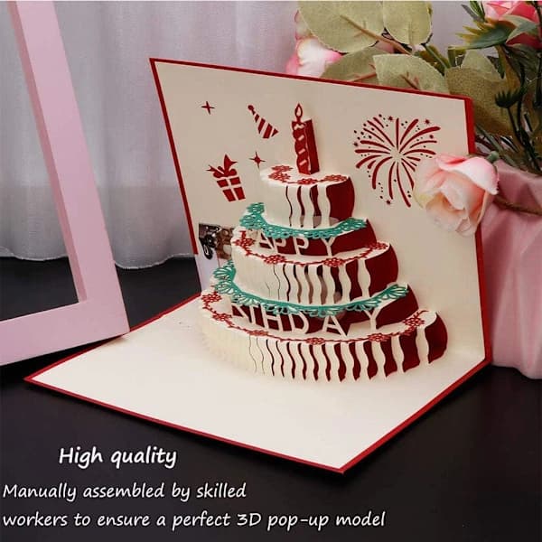 Pop-up-kort for bursdag, 3D pop-up kake postkort