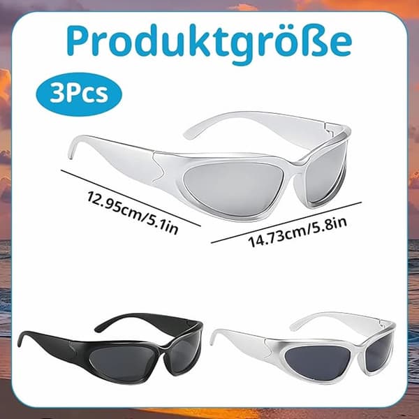 3-pack polariserade solglasögon, PC Wraparound UV400 rektangulära glasögon för män och kvinnor, cykling och utomhussporter