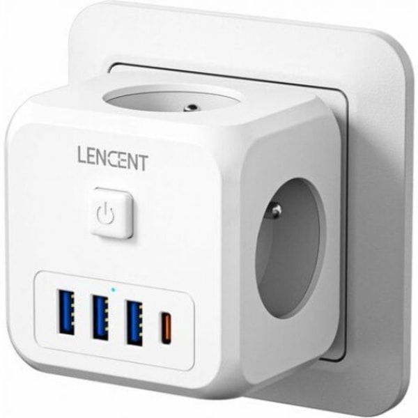 7-in-1 USB-laturi Kuutio Seinä Monitoimipistokkeet USB-pistokkeet, virta 3 AC-pistokkeella, 4000W ja 1 Type C ja 3 USB-porttia, sähköinen seinäpistokke