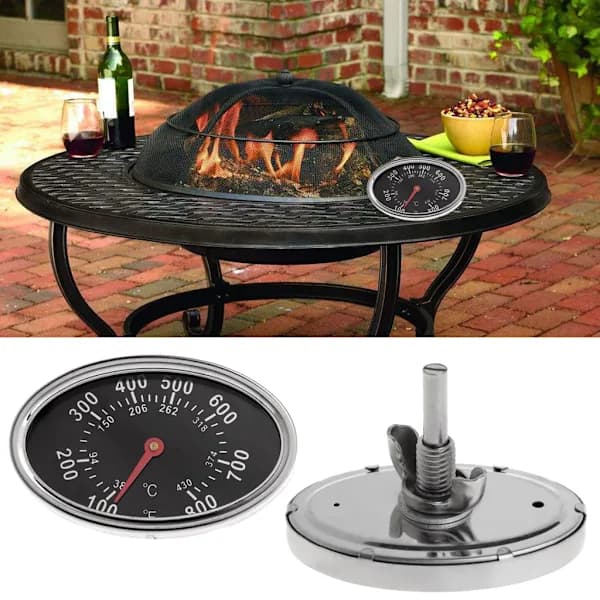 Oval BBQ-termometer i rustfritt stål varmeindikator erstatning for kullgrill 100 til 800°F sølv