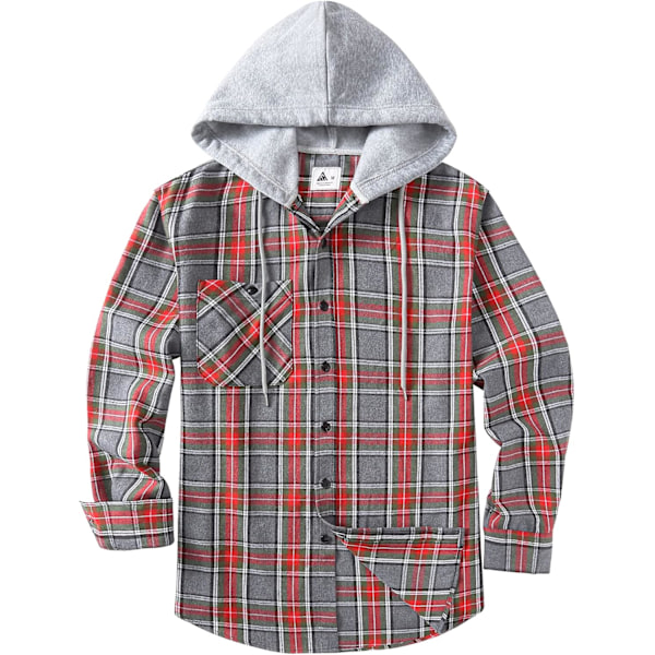 Mænds Plaid Skjorter Langærmet Skjorte med Lomme Knapper Mænds Ternet Skjortejakke Flannelskjorte Regular Fit 4 Sæsoner Lumberjack Skjorter M-3XL Red Gray XXL