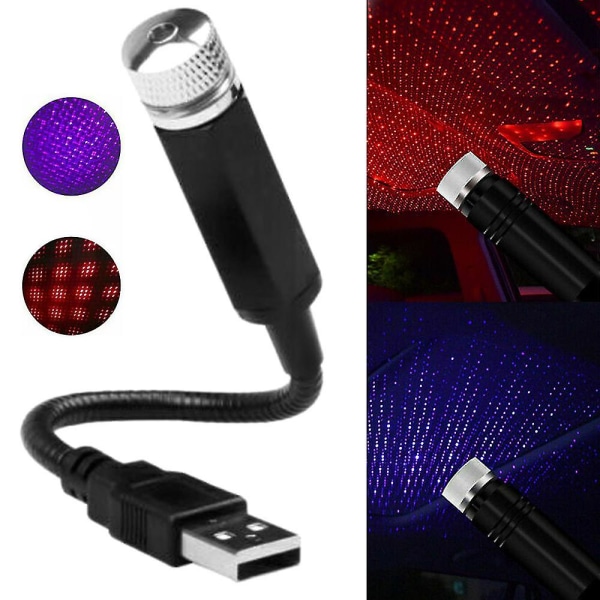 5 In 1 USB Star Sky Lamp Bil Interiör Tak Atmosfär Nattljus Miniprojektor Red