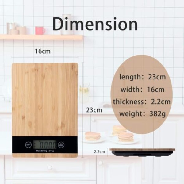 TS-Balance Elektronisk Köksvåg 5kg/1g Hög Precision g/LB oz Elegant LCD-skärm Praktisk för Frukt Kött Spaghetti Kontor Bageri,